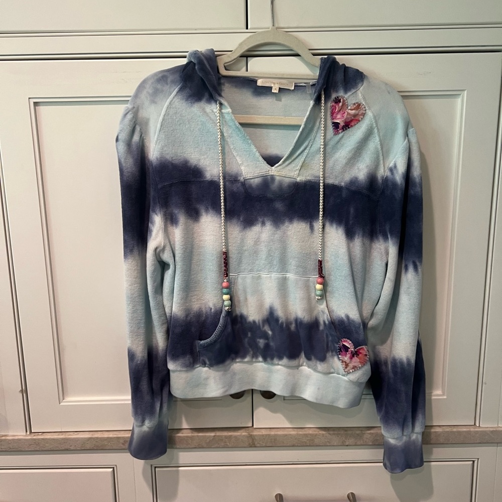 LoveShackFancy Blue and White Tie-Dye Hoodie Sweatshirt